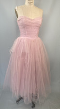 Vintage Dress SIZE SMALL pink tulle net strapless 50s 60s prom classic