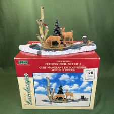 2000 LEMAX Feeding Deer Set Of 3 Poly Resin Village Landscape w/Box 03327 A