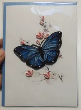 1 Papyrus Card Quilling All Occasion Blank Inside Blue Butterfly Pink Flowers