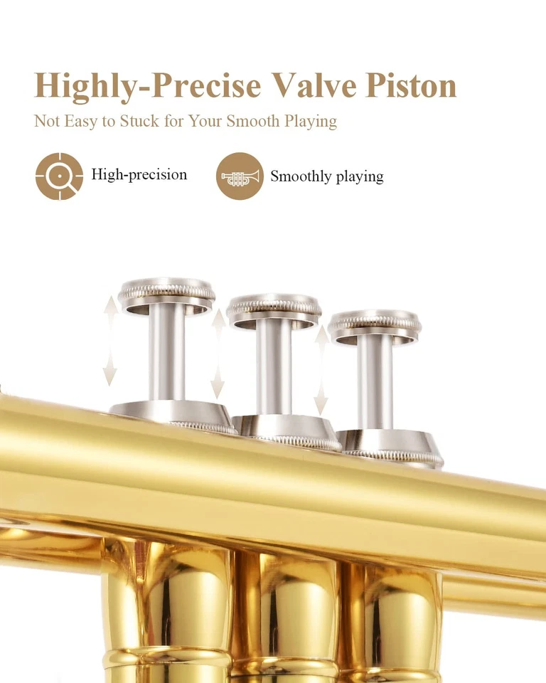 Bb Standard Trumpet Set for Beginner, Brass Student Trumpet Instrument with H... - Image 3 of 4
