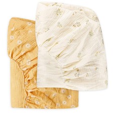 2 PCS Muslin Baby Fitted Crib Sheets Daisy Floral Soft Breathable 52x28 Inch