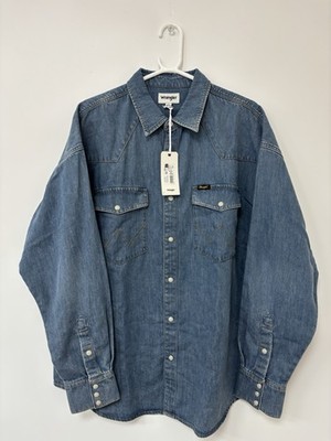 Herren Wrangler Western Denim Langarm Hemd Blau Medium Artikel 112371427