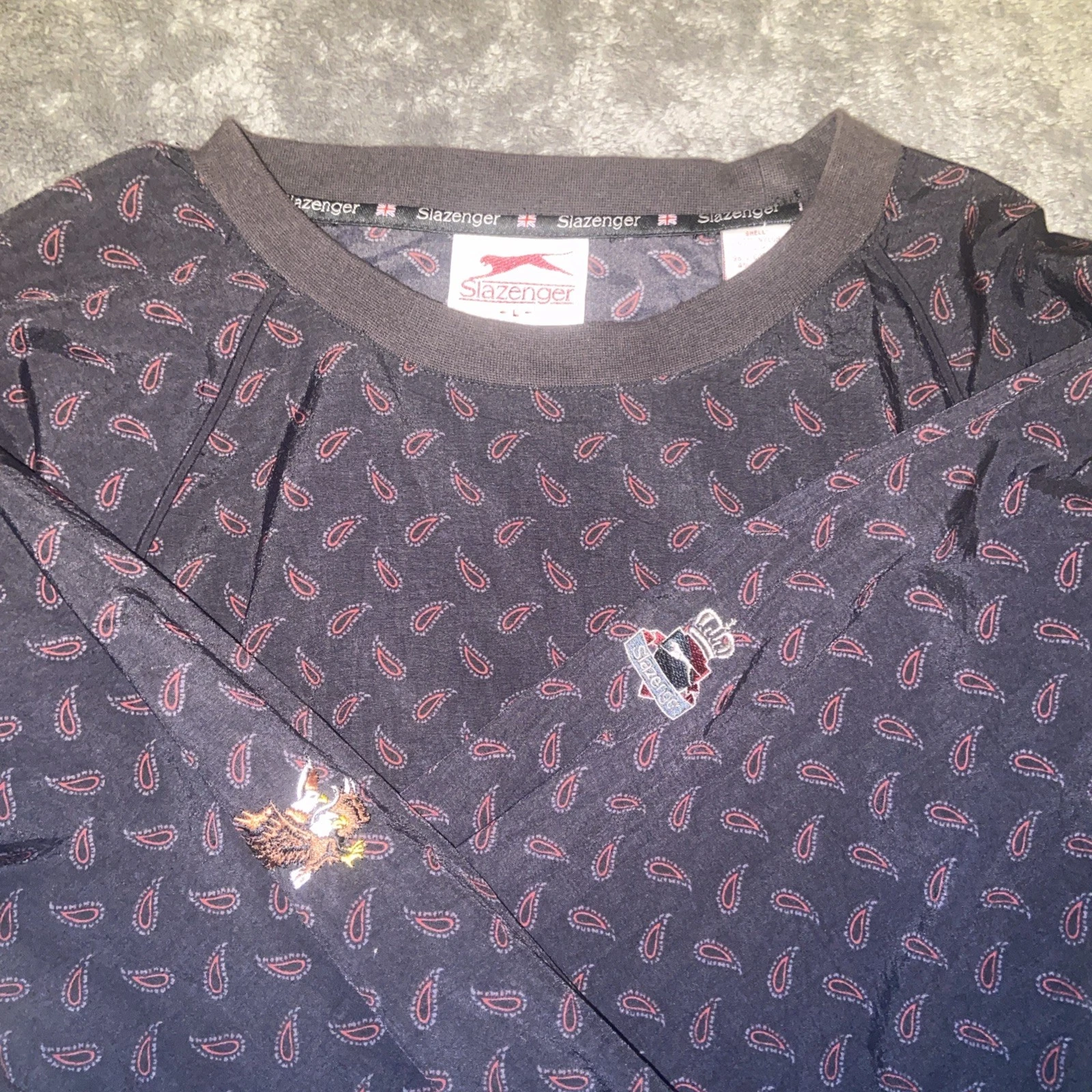 SLAZENGER Black Golf Pullover Windbreaker Crew neck Jacket Paisley Men's Large