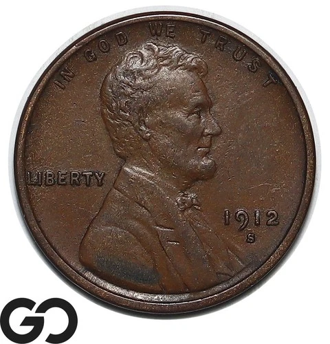 1912-S Lincoln Cent Wheat Penny, Choice AU++ Better Date