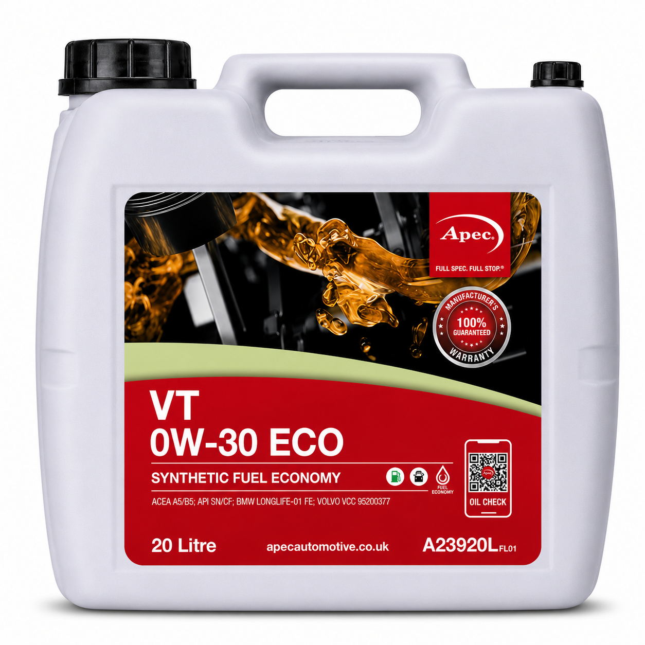 APEC VT 0W-30 ECO Fully Synthetic Engine Oil 20L | ACEA A5/B5 BMW LL-01 FE