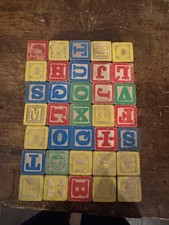 Vintage 35 Childrens Wood Alphabet Wooden Building Blocks Letter