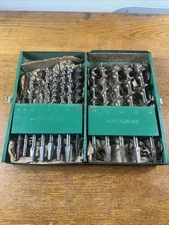 vintage Greenlee auger brace bit set w/original metal wall mount box