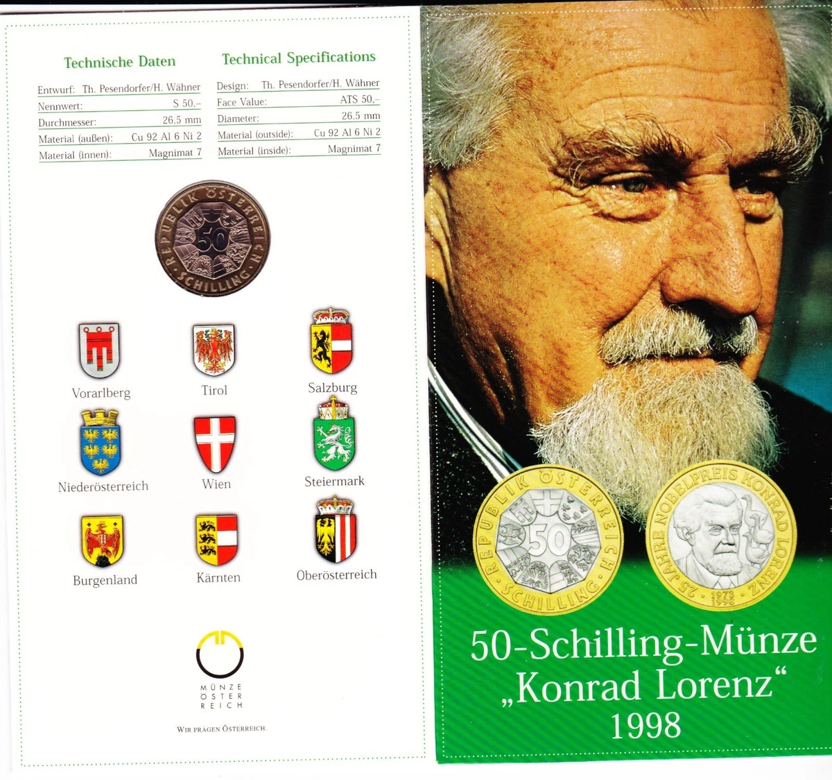 50 Schilling-Münze  - Österreich - 1998 - "Konrad Lorenz"