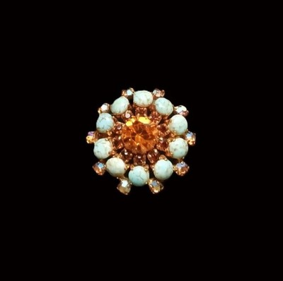 Brosche Cabochons Kristall und Türkis Vintage Art Deco - Sehr guter Zustand
