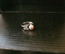 Opened Butterfly Adjustable Freshwater Pearl Ring Made With Silver Colored Alloy