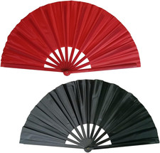 2 Set of Large Folding Fan Handheld Nylon Cloth Foldable Hand Fan Chinese Kung F