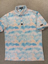Bad Birdie Clouds Short Sleeve Performance Golf Polo Shirt Men's Large Blue