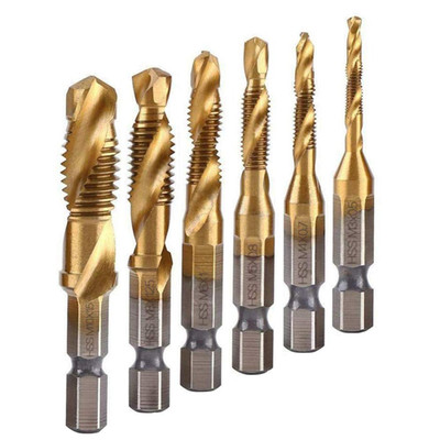 6Pcs Titanium Combination Drill and Tap Bit Set, Metric Drill Tap Bits Screw