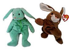 Ty Hippity the Green Bunny Plush Toy  Ears TY Retired COLLECTIBLES Lot of 2