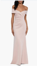 Xscape Womens Sz 4 Off-The-Shoulder Scuba Crepe Ruched Gown Pink