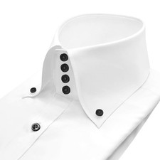 Men Wedding White Shirt High Stiff Button Down Pointed Collar with Black Buttons