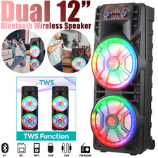8000W Dual 12" Bluetooth Party Speaker w/ Wireless Mic Karaoke Heavy Bass Remote
