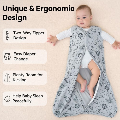Unnivoll Baby Sleep Sack 0-6 Months 3 Small, 0.5 Tog White Gray Blue Space - 第 4/7 張圖片