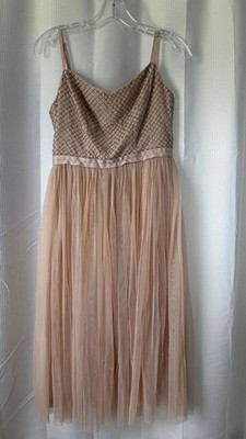 Needle & Thread Autumn Wedding Guest  Dress US 6 Blush Beaded Tulle Midi READ 