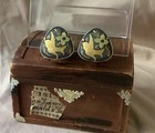 Vintage Damascene Spain Enamel Birds & Flowers Clip On Earrings Gold Plated — photo 2