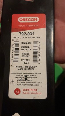 Oregon Mower Blade 792-031 Steel 20-1/2'' x 15/16'' Fits Exmark Stens Rotary