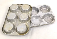 2 Mirro Aluminum Muffin Pans Vintage Metal Baking Pan #5372M 6 Hole Tray Cupcake