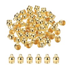 50-Pack Tassel Cord End Caps, 7.8mm ID Kumihimo End Tip Light Gold 