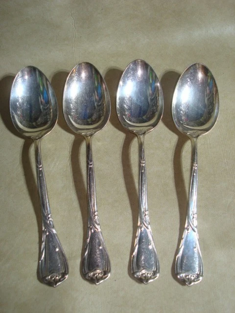 MODERN ART 4 Serving Spoons 1904 Art Nouveau Silverplate No Monograms -#11