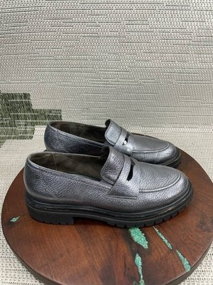 Paul Green Shoes Women Size 5.5 Wellesley Loafer Piombo Metallic Leather Slip On