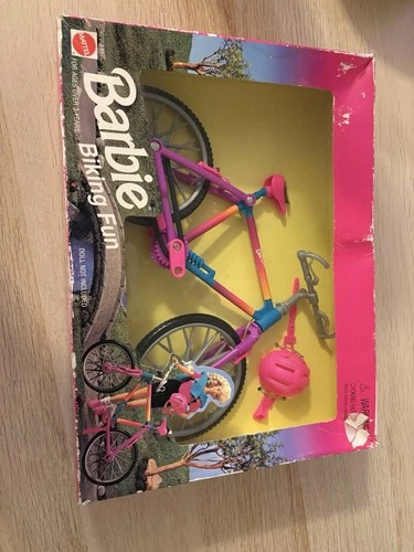 Mattel Barbie Vintage Bicycle Vehicle Pink Blue with Helmet