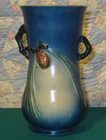 Pristine Vtg Roseville Pottery Pinecone Vase 480-7 Blue Double Handles Rare
