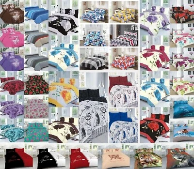 Luxury Reversible Floral Duvet Quilt Cover Bedding Set Single Double King Size