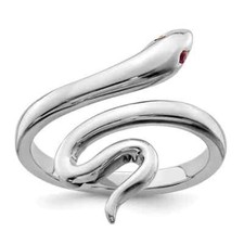 Snake Adjustable Silver Toe Ring Simulated Round Cut Ruby 14K White Gold Plated