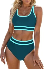 Women's Blooming Jelly High Waist Bikini Sets Sporty Color Block Two Piece Set