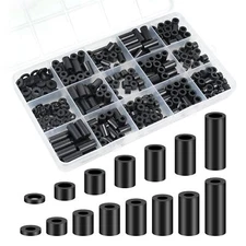 Nylon Spacer Assortment Kit, 345 Pcs M3 M4 Black round Plastic Unthreaded Spacer