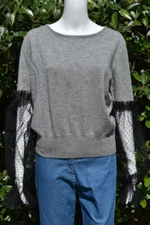 M.A. DAINTY Grey Cashmere Lace Top - Size M - EUC