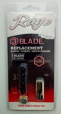 Rage Replacement Blades/Screws/Shock Collars, 3 Blade 100gr. KORE Broadheads NIP