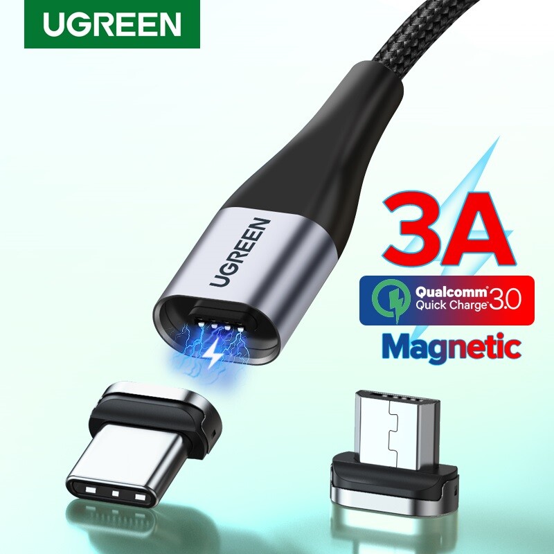 UGREEN Magnetic USB Charging Cable 3A QC Type C Micro USB Cord For
