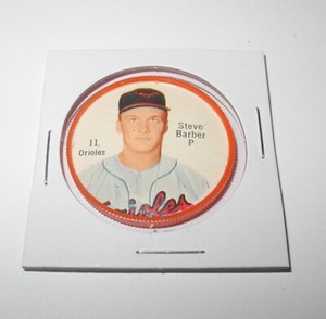 1962 Salada Baseball Coin Pin #11 Steve Barber Baltimore Orioles Near Mint