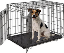 Large Dog Crate, 42 Inches Double Door Pet Crate Folding Metal Wire Dog Cage Pet