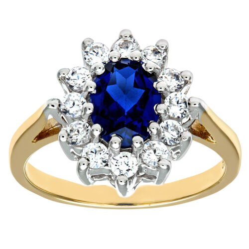 9ct Yellow Gold Oval Cubic Zirconia Sapphire Cluster Engagement Ring By Citerna - Picture 1 of 7