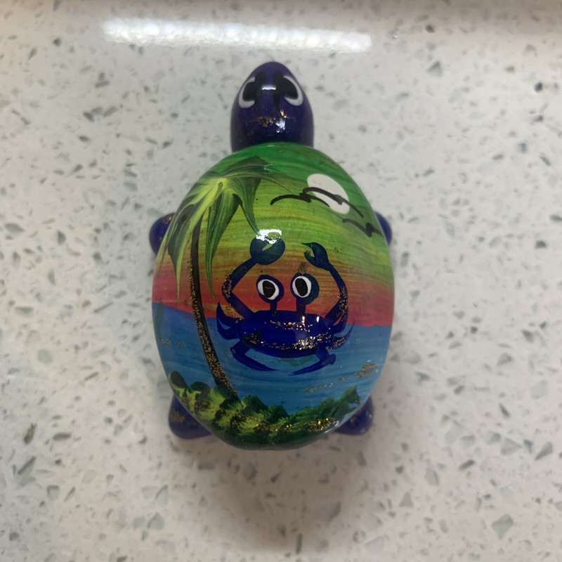 Mexico Talavera Purple Turtle With Sea Scene Hand Painted Mexican Trinket Box