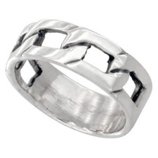 Matte Hummered Ring 925 Sterling Silver Chain Link Wedding Band 1/2in Wide