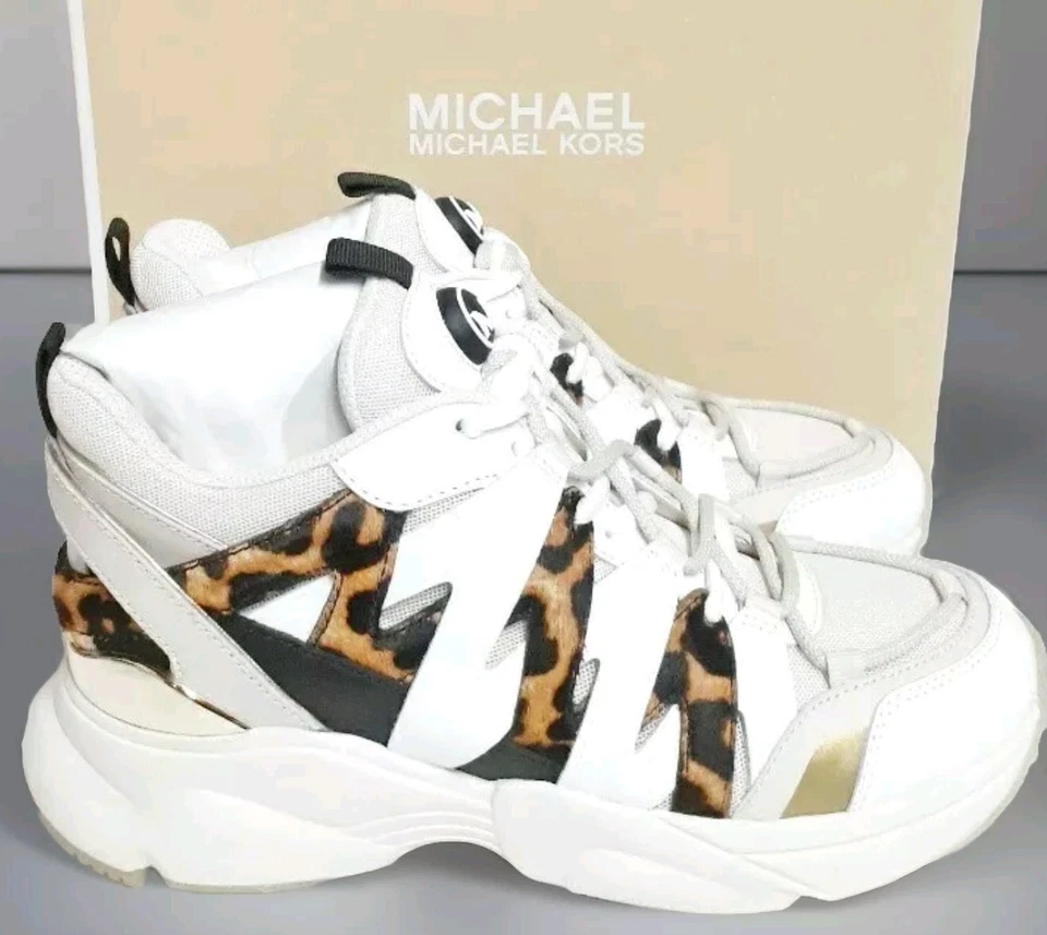 Zapatilla deportiva Michael Kors para mujer de medios mixtos talla 9,5 M color crudo leopardo nueva caja Foto 3 de 4