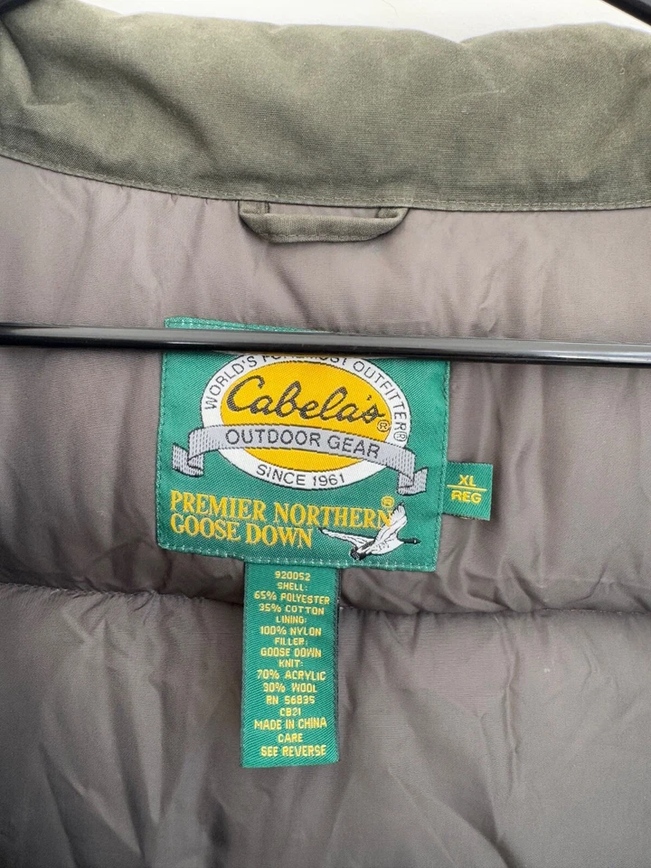 Chaleco acolchado Cabela’s para hombre XL verde Premier plumón de ganso del norte relleno polar Foto 2 de 4