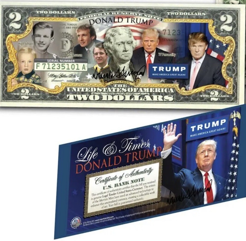 Donald Trump 2 Dollar Bill Commemorative Banknote Legal Tender Collectible