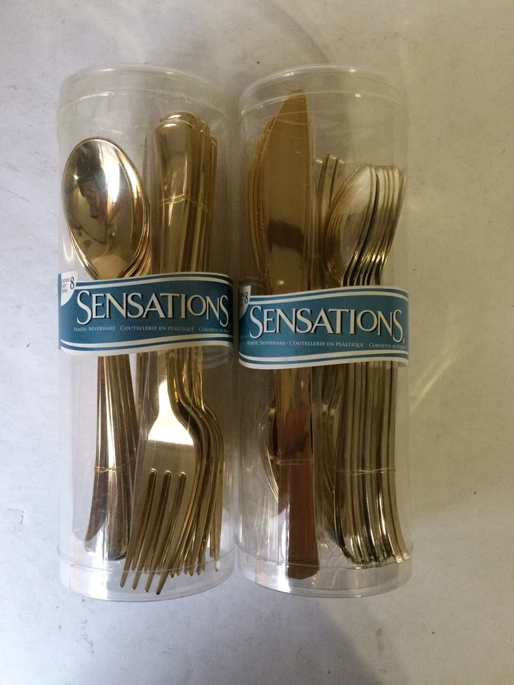 SET OF 2 - Creative Converting Metallic Gold Plastic Cutlery, 24-Pack - Image 2 of 4