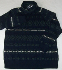 NWT Pendleton Navy Blue/Green/Ivory AZTEC MERINO WOOL 28" Tunic Sweater Women L