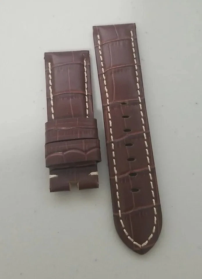 Authentic New Panerai 24/22mm OEM Brown Alligator Watch Strap for Tang Buckle  - Image 2 of 4