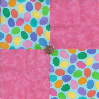 Colored Eggs and Pink 4 inch 100% Cotton Novely Fabric Squares FS2